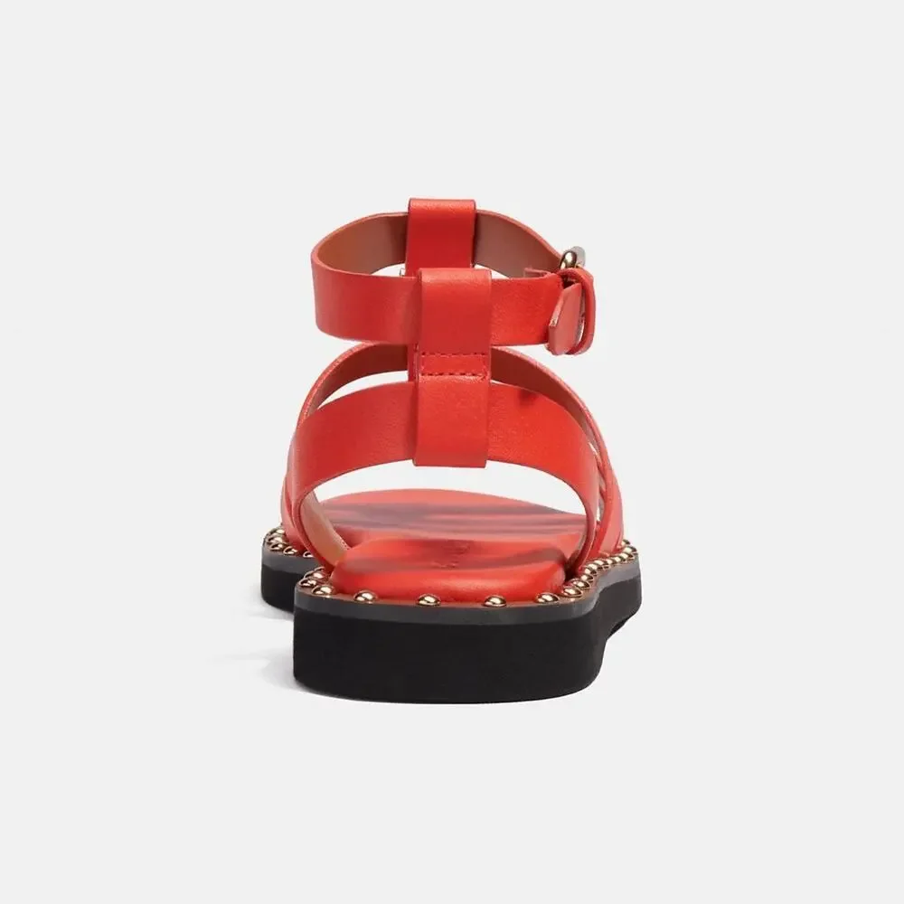 COACH Giselle Women's Strap Sandal Penny Studded RED Leather Size 5